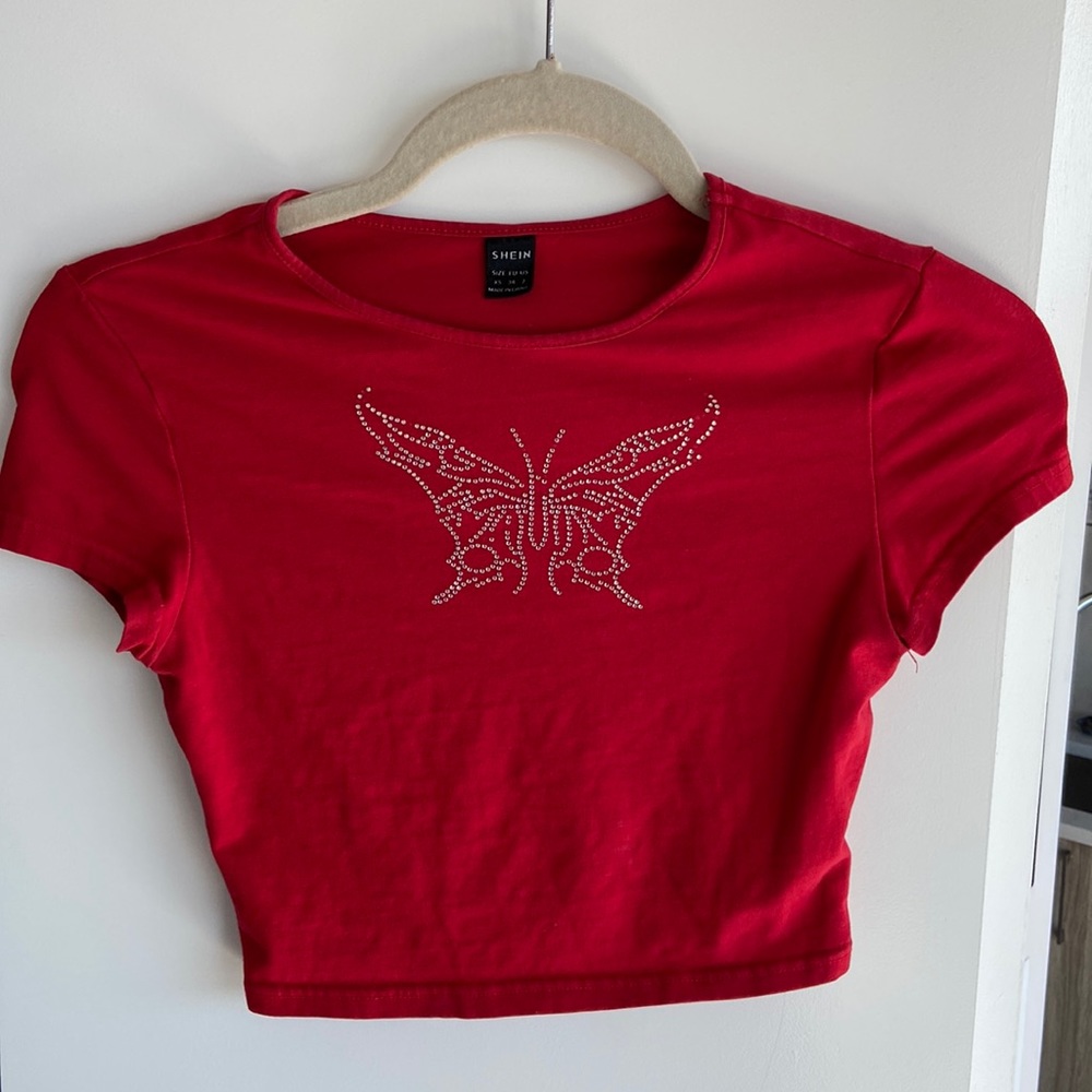 Bright Red Butterfly Crop Top - Y2K